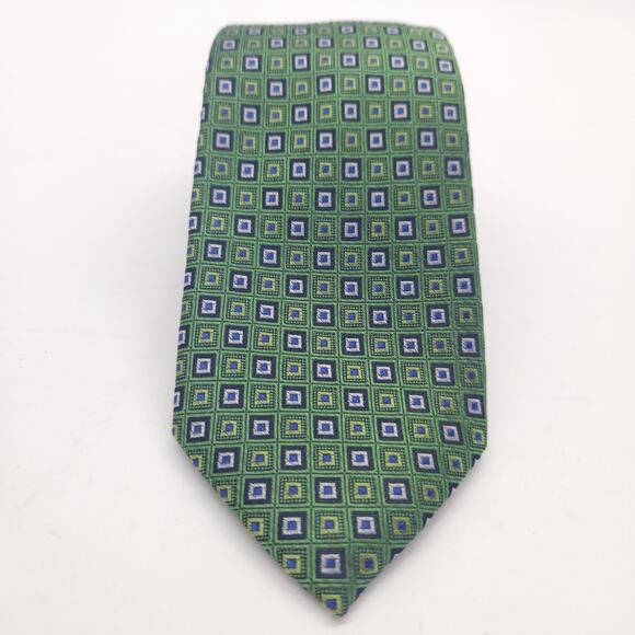 Ted Baker London Silk Tie Green Woven Geometric Christmas Preppy Office 3"W - Picture 2 of 6